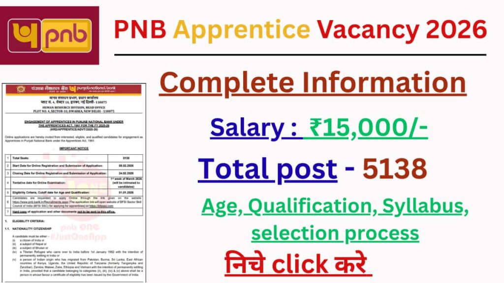 pnb apprentice vacancy 2026