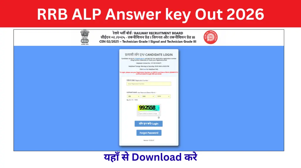 RRB ALP Answer Key 2026 Out: Check here RRB ALP Answer Key 2026