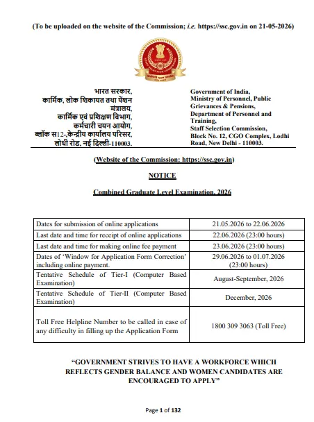SSC Combined Graduate Level Examination 2026